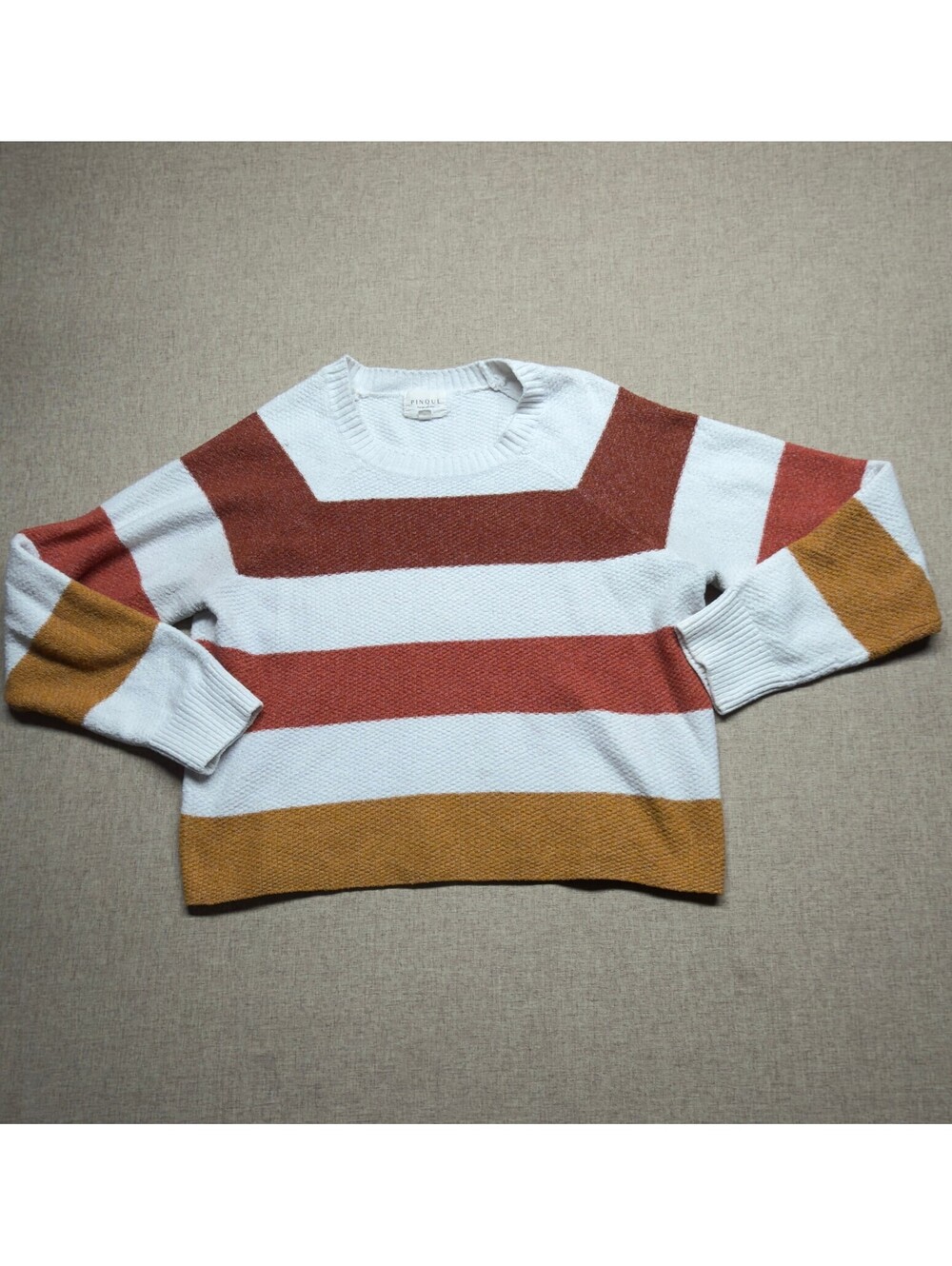 Pinque Anthropologie Women M Striped Knit Sweater Rust Mustard Pullover